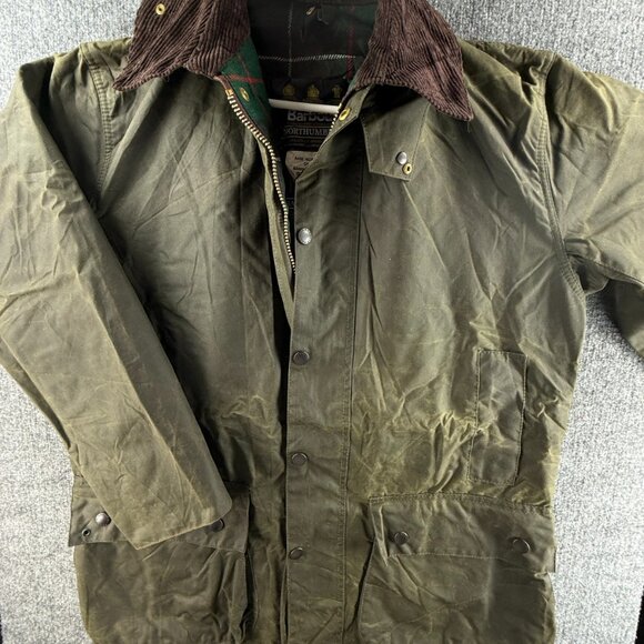 Barbour A400 Northumbria Waxed Jacket Men Full Zip Green Size 40 Lined England - Picture 1 of 16